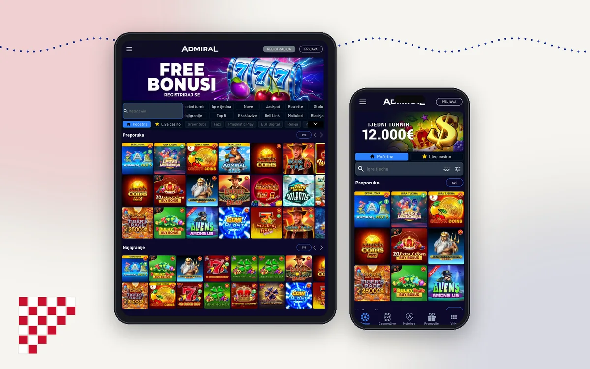 Admiral online casino otvoren na tabletu i mobitelu