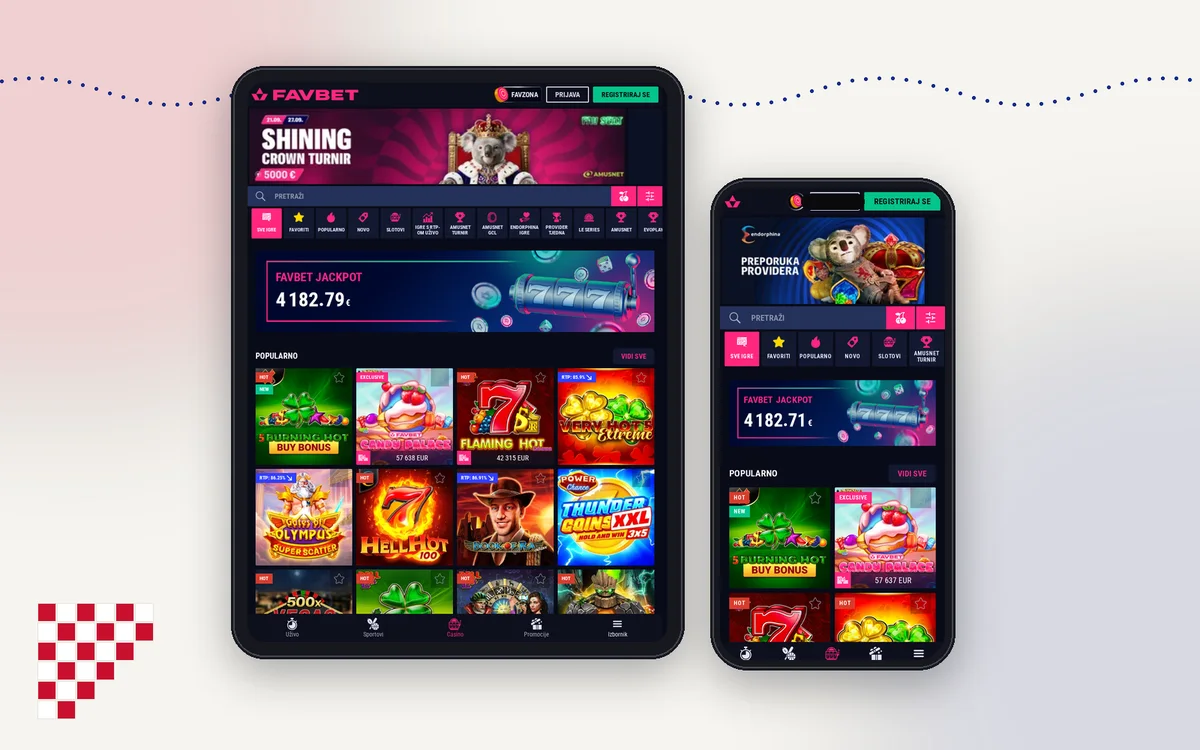 Favbet casino prikazan na tabletu i mobitelu