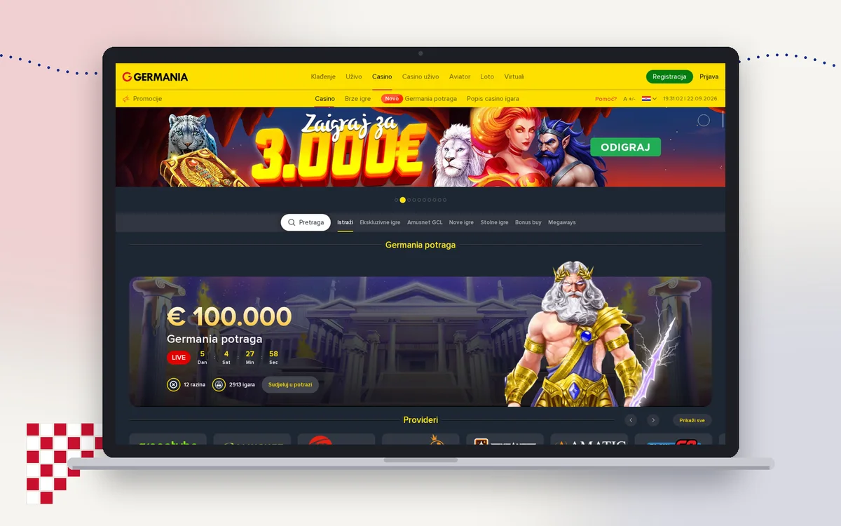 Casino lobby Germanije s popisom igara otvoren na laptopu